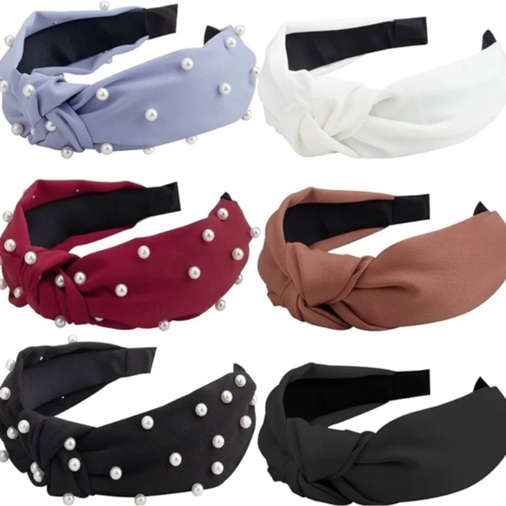 6 PCS Pearl Headbands for Women with Fabric Knotted Headbands